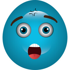 Blue cartoon face emoji expressing shock and anger with wide open mouth blue eyes and furrowed eyebrows against a transparent white background