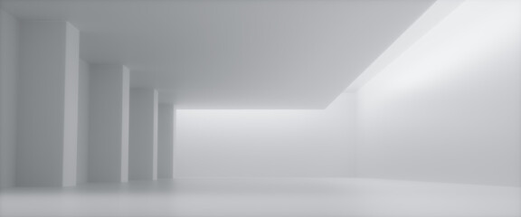 Obraz premium Abstract Futuristic empty floor and room Sci-Fi Corridor With light for showcase,room,interior,display products.Modern Future cement floor and wall background technology interior concept.3d render