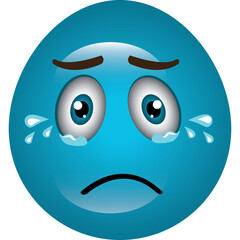 Blue Sad Face Emoji Crying Tears Shiny Reflective Surface Translucent Teal Head Isolated Transparent Background