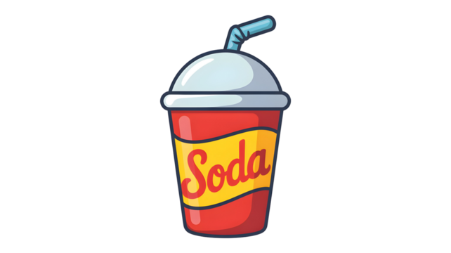 Refreshing soda cup with straw, perfect for summer marketing, drink ads, or fun designs, a modern icon for quenching thirst, a vibrant refreshment