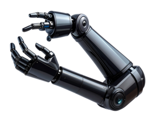 Advanced Black Robotic Arm in 3/4 Angle Holding Position – Cutout PNG (4)