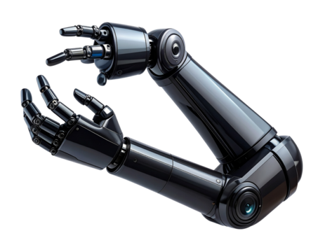 Advanced Black Robotic Arm in 3/4 Angle Holding Position – Cutout PNG (4)