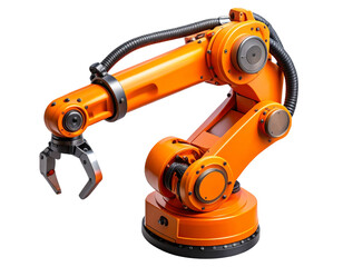 Fototapeta premium Top-Down View Orange Automation Robotic Arm with Extended Claw – Transparent PNG