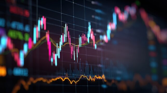 Stock exchange market chart, Stock market data on LED display. Business analysis concept.