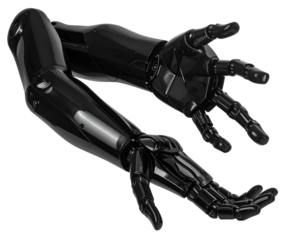 Advanced Black Robotic Arm in 3/4 Angle Holding Position – Cutout PNG (2)