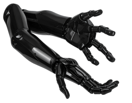 Advanced Black Robotic Arm in 3/4 Angle Holding Position – Cutout PNG (2)