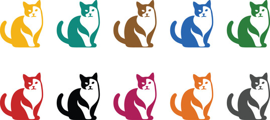 Sitting cat silhouettes in various colors feline set, Multicolor cat icons for pet illustrations