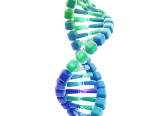 Blue and green dna double helix structure isolated on transparent background