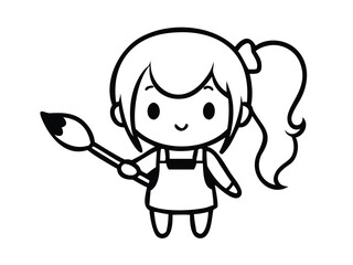 Cute Chibi Artist Girl Mascot (Holding Paintbrush)