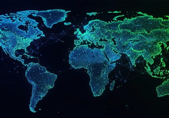 Digital Global Map Visualization with Network Connections and Futuristic Data Interface