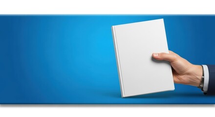 Businessman Presenting Blank Book, White, Book cover, Hand