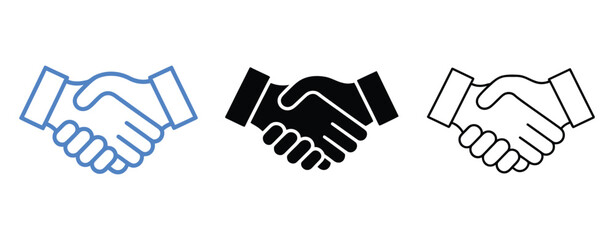 Handshake icon set, friendly deal symbol, partnership symbol, business agreement handshake sign, vector illustration perfect for corporate graphics, business presentations