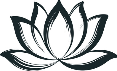 Dark Ink Lotus Flower Illustration on White Background