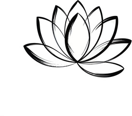 Stylized Lotus Flower with Brush Stroke Petals on White