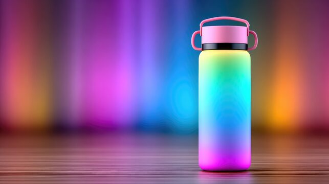 Smart water bottle with animated hydration reminder glowing on ultra-clean minimal background