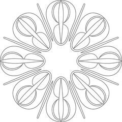 Outline of a Symmetrical Circular Design with Abstract Shapes