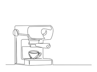 Simple modern coffee machine in single outline illustration. Continuous line art drawing of coffee machine for coffee shop.