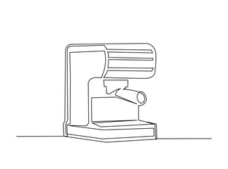 Simple modern coffee machine in single outline illustration. Continuous line art drawing of coffee machine for coffee shop.