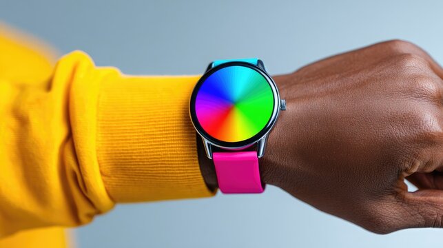 Man checking stress-level tracker on smartwatch in bright modern minimal setting