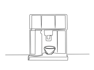 Simple modern coffee machine in single outline illustration. Continuous line art drawing of coffee machine for coffee shop.