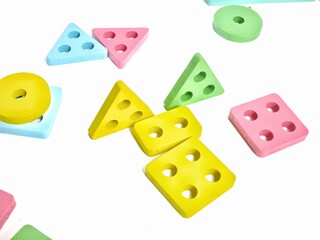 Colorful Wooden Geometric Shape Sorting Toy for Early Learning, Preschool Education, Fine Motor Skills, Cognitive Development, and Kids Montessori Activity Isolated on White Background