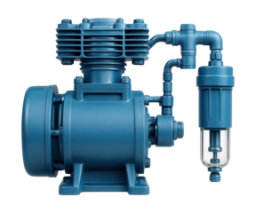 Piston compressor with moisture separator for food processing facilities.