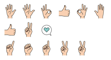 Collection of diverse hand gestures and signs representing communication, positivity, and various numerical values, ideal for design projects.
