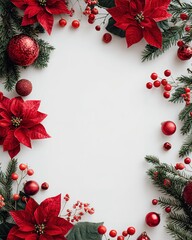 Elegant Christmas Border with Poinsettias and Ornaments