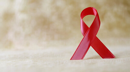 Symbolic red ribbon represents support for health awareness and solidarity