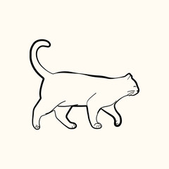 Whimsical doodle cat pose vector illustration. Cute kitten, hand drawn linear cat in different poses sitting, sleeping, playing and jumping
