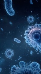 Futuristic holographic germs floating in empty air with a clean minimal medical tech look