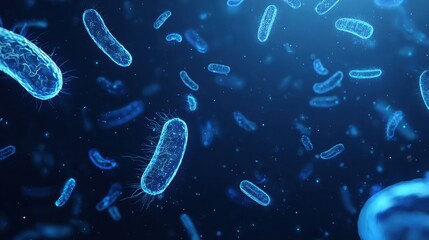 Futuristic holographic germs floating in empty air with a clean minimal medical tech look