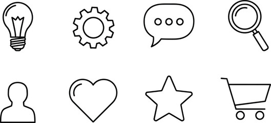 Simple line icons representing ideas communication people and various concepts