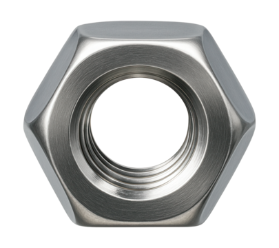 Corrosion-resistant stainless steel hex nut for marine use.