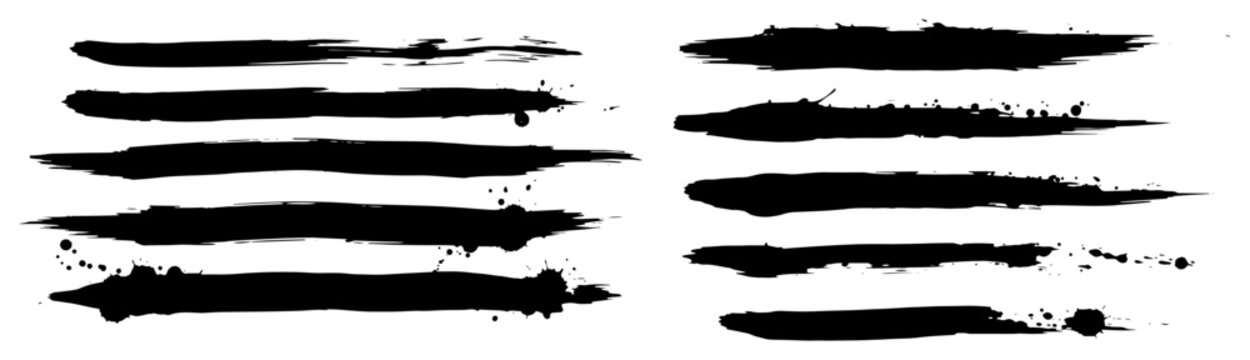 Set of black grunge brush strokes vector collection Abstract ink paint splash and line elements
