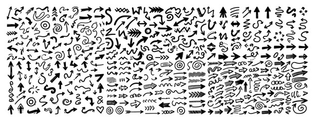 Mega set of hand drawn arrows Large vector collection of doodle arrow icons and pointers