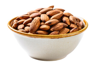 Ceramic Bowl Brimming with Almonds Isolated, Ideal for Healthy Snacks and Natural Food Concepts