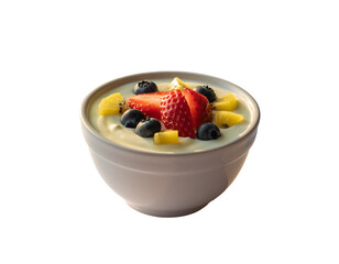Ceramic Bowl of Yogurt Topped with Fresh Berries, Isolated on White Background for Healthy Breakfast and Dessert Concepts