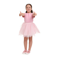 Cute little girl showing thumbs up on white background