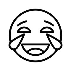 Outline icon of a laughing face with tears of joy, symbolizing humor, happiness, and uncontrollable laughter