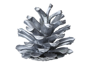 Decorative Pinecone Painted Silver Isolated, Ideal for Holiday, Winter, and Craft Concepts