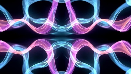 Symmetrical and vibrant abstract composition featuring swirling, ribbon-like forms. Vivid colors against a black backdrop - Powered by Adobe