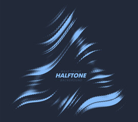 Abstract vector torn halftone fluid wavy triangle frame. Scratched dotted pop art dynamic frame.