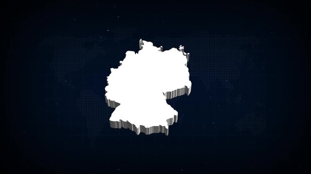 GERMANY map, country territory outline self drawing animation. 3D white map blue background.