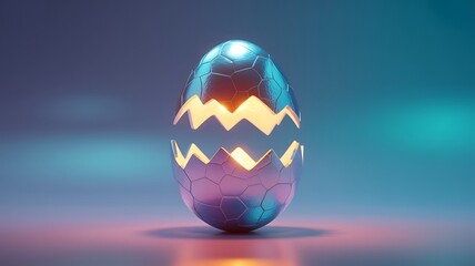 Glowing easter egg with cracked shell on colorful background for holiday
