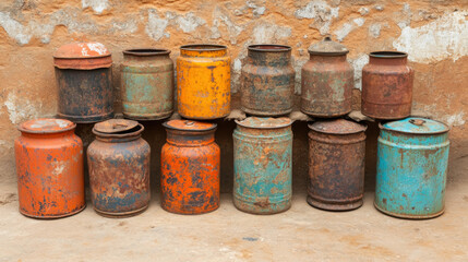 Old rusty food cans covered in dust evoke a sense of neglect and chaos, showcasing decay in everyday objects.