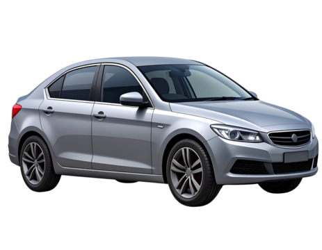 Side View Modern Gray Sedan Car Isolated on Transparent Background - Powered by Adobe