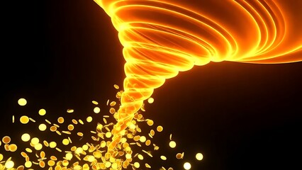 A bright 3D orange funnel icon releasing multiple flying gold coins, rendered with smooth glossy surfaces, clean reflections, and a modern digital style. Vibrant, high-detail composition .