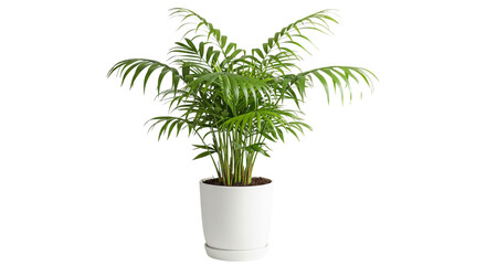 Obraz premium Lush Areca Palm Houseplant in White Pot for Bright Home Decor and Office Interior Design