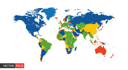 Obraz premium Colorful world map with detailed country borders in flat design